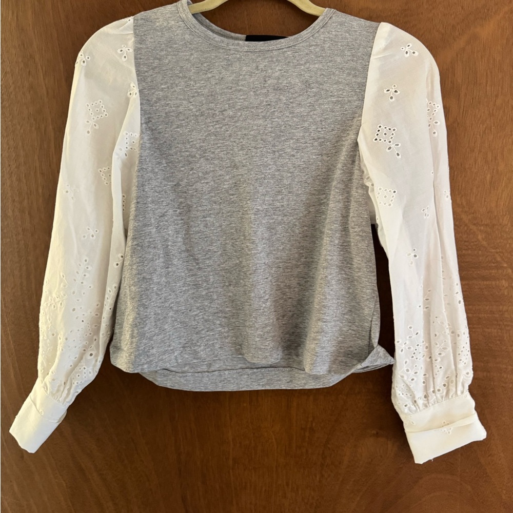 Fifteen Twenty Gray and Cream Blouse with Eyelet Sleeves